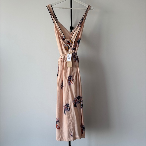 NWT Séssun Maeght Midi Floral Dress in Beige Size Large - Picture 9 of 11